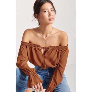 NWOT Forever 21 Off-the-Shoulder Tassel Crop Top